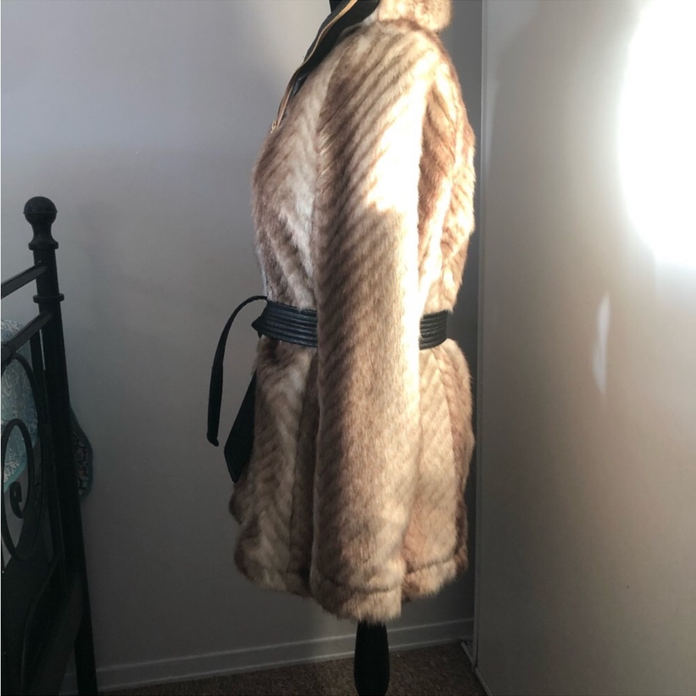 Guess Faux Fur Belted Jacket - Brown and Black - Picture 4 of 12